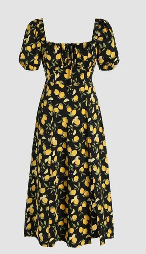 Cider LEMON SPLIT KNOTTED SHIRRED MIDI DRESS thumbnail 1