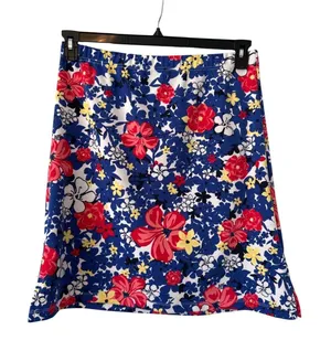 Talbots Womens Blue Red‎ Floral Elastic Waist A-Line Skirt Size M thumbnail 1