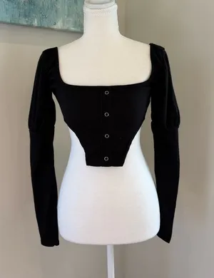 Nasty Gal Black Square Neck Ribbed Button Crop Top Size 8 thumbnail 1