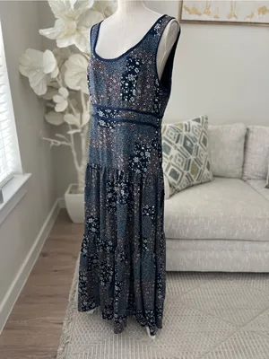 Lulu's Crush Season Navy Blue Floral Quilt Patchwork Print Scoop-Neck Maxi Dress thumbnail 6