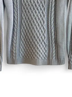 Women's Lt Blue Cable Knit Crewneck Sweater - Sz S thumbnail 5