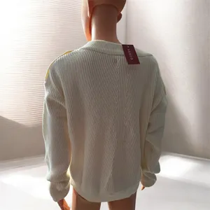 Women’s Cream Ribbed Knit Sweater Button Shoulder Detail Long Sleeve thumbnail 9
