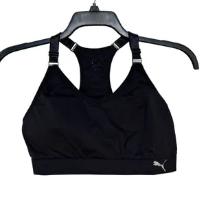 Puma‎ Womens Black Racerback Sports Bra Adjustable Straps Silver Logo Activewear thumbnail 2