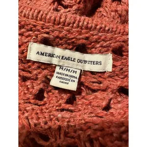 AMERICAN EAGLE Open Knit Crochet High‎ Low Sweater Size Medium Burnt Orange Y2K thumbnail 7