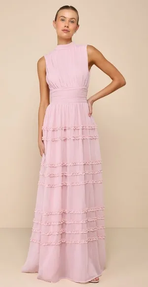 Lulus Enchantingly Sweet Blush Pink Chiffon Backless Maxi Dress SOLD OUT thumbnail 1