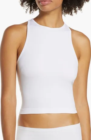 Free People White Ribbed Racerback Tank thumbnail 1