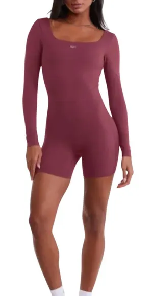 Set Active Sportbody Long Sleeve Shortysuit Romper Women's Medium Canyon Red Gym thumbnail 1