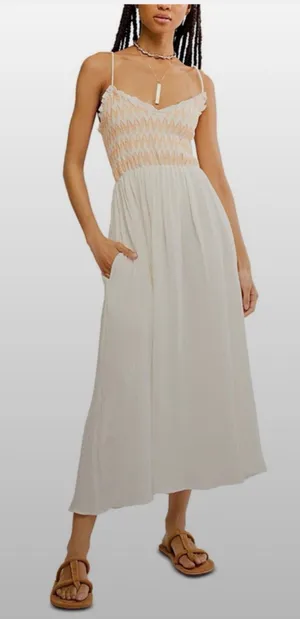 Free people sweet nothings maxi orange creme dress thumbnail 1