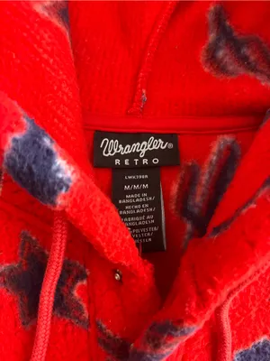 Wrangler Red Hooded Fleece Pullover with Navy Western print thumbnail 2