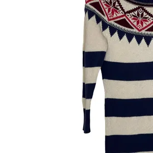 American Eagle‎ Sweater Dress Size Medium Navy Cream Striped With Nordic Pattern thumbnail 4