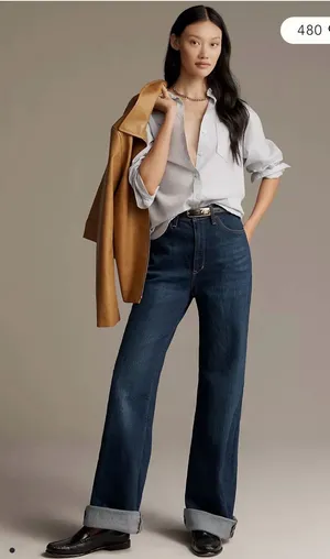 Anthropologie Pilcro The Austyn High Rise Cuffed Wide Leg Jeans Size 30 TALL thumbnail 1