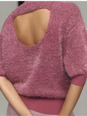 NWT Anthropologie Maeve Violetta Tinsel Keyhole Pink Sparkle Sweater thumbnail 4
