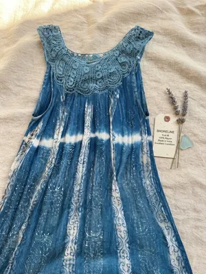 Shoreline Blue Tie-Dye Crochet Trim Sundress Size M thumbnail 2