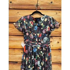 Mac Duggal Size 0 Black Floral Plunge V Neck Lace Maxi Long Formal Gown Dress thumbnail 12