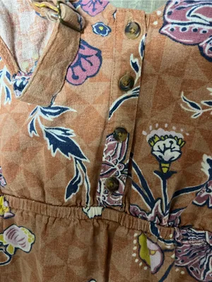 Sonoma Linen Blend Tiered Maxi Dress S Smocked Back Orange Floral thumbnail 2