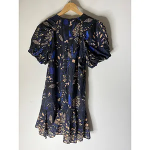 Farm Rio Black Blue Botanical Puff Sleeve Ruffle Mini Dress XS 303768 thumbnail 2