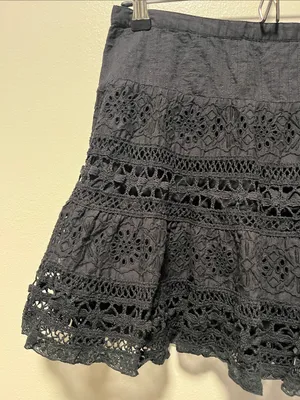 LOVESHACKFANCY Black Jillian Cotton Embroidered Eyelet Skirt, Size 4 thumbnail 5