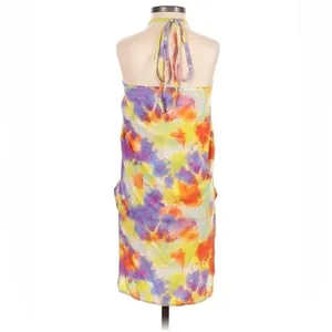 Boohoo Womens Sz 4 Halter Top Mini Dress Yellow Orange Purple Tie Dye Slit Sides thumbnail 2