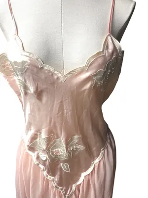 Vintage Victorias Secret Pink Satin & Sheer Embroidered Nightgown Slip Dress M thumbnail 3