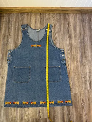 WWF Womens Rare Vintage Denim Overall Dress India Cat Embroidery Plus Size 1x thumbnail 9