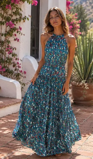 Fame and Partners The Sodalite Sleeveless Boho Pleated Maxi Dress Wedding Guest thumbnail 1