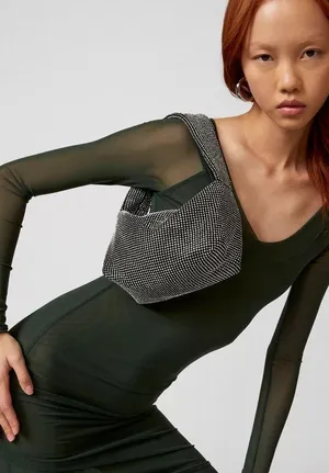Urban Outfitters Silver Bianca Kimchi Blue Diamanté Baguette Shoulder Bag Purse thumbnail 1