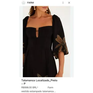 NWOT Farm Rio Maxi Dress Size S Black Print Puff Sleeves Plant Short Sleeve thumbnail 3