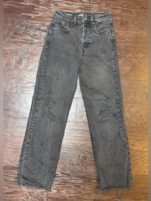 Wild Fable Highest Rise Straight Jeans 0 Washed Black Distressed Raw Hem thumbnail 2