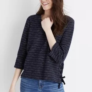 Madewell Striped Side-Lace Deep Navy and White Long sleeve Top thumbnail 3