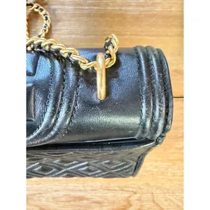 Tory Burch Black Quilted Leather Fleming Convertible Shoulder Bag Gold Hardware thumbnail 14