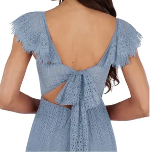 Azazie Blue Ruffle Lace Gown Tie on back Maxi Size 2 NWT thumbnail 10