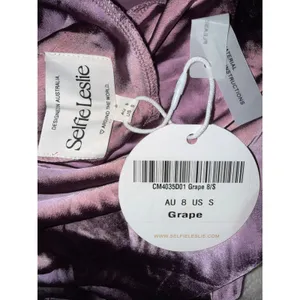 Selfie Leslie NWT Grape Satin Cowl Neck Back Maxi Slip Dress Long Sleeve S Formalware Holiday thumbnail 5