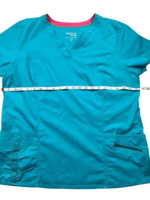 Beyond Scrubs XL Teal Blue Stretch V-Neck Scrub Top Nurse Medical Uniform thumbnail 7