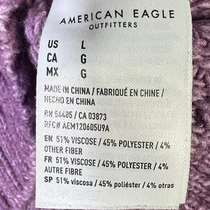 American Eagle Mock Neck Waffle Knit Raglan Sweater Purple Cozy Casual Size L thumbnail 7