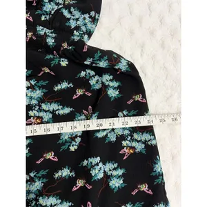 J. Crew Black Botanical Bees Print Smocked Waist Ruffle High Neck Midi Dress M thumbnail 9