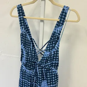 Urban Outfitters Blue Gingham Sunburst Lace Up Mini Dress Medium Summer thumbnail 4