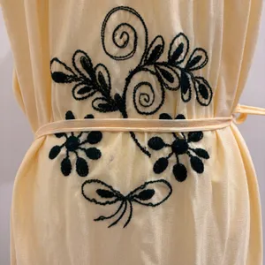 VTG 70s Butter Yellow Floral Embroidered House Dress Boho Granny Ecuador Small thumbnail 4