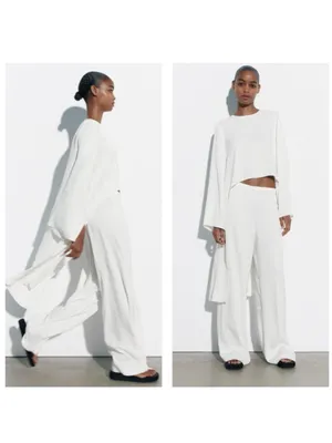 Zara White Asymmetrical Cropped Long-Sleeve Cape Top NWT thumbnail 3
