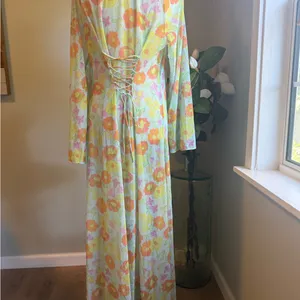 Savage X Fenty FREE SPIRIT FLORAL FULL-LENGTH‎ ROBE pink yellow small sheer NWT thumbnail 7