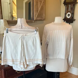 Cream and Tan Striped Sweater and Shorts Set thumbnail 4