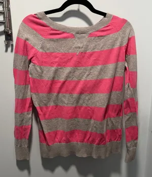 Y2k Old Navy‎ Womens Pink Grey Striped Cotton henley thumbnail 1