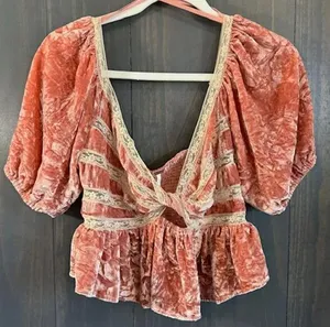 Free People Yours Truly Pink Crushed Velvet Top, Size S thumbnail 1