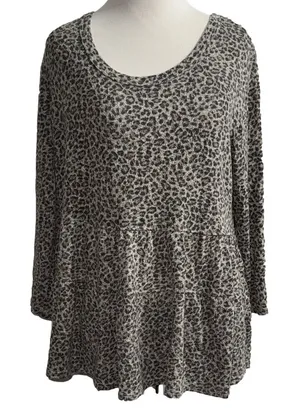 Leopard Print Long Sleeve Top Black Size M thumbnail 1