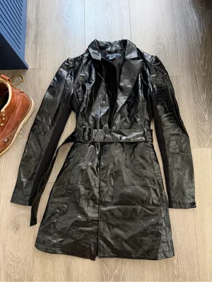 French Connection Black Croc Leather Belted Blazer Dress - thumbnail 8