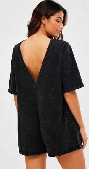 NEW Free People FP Movement Hot Shot Tee Romper – Washed Black | Size - XS thumbnail 2