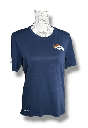 Nike Dri-Fit Denver Broncos Women’s Logo Blue Microstripe T-shirt XL Runs Small thumbnail 1