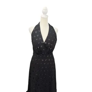 Milly NWT Black Sequin Halter Open Back Formal Gown Dress Size 6 thumbnail 3