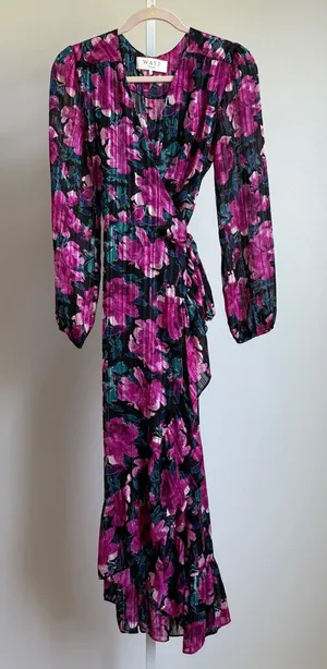 WAYF‎ sz S pink floral wrap upscale maxi dress thumbnail 1