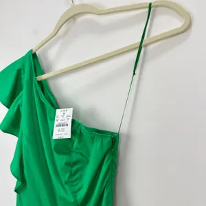 J.Crew One Shoulder Midi Dress A Line Ruffle Pockets Kelly Green US 00 NWT thumbnail 11