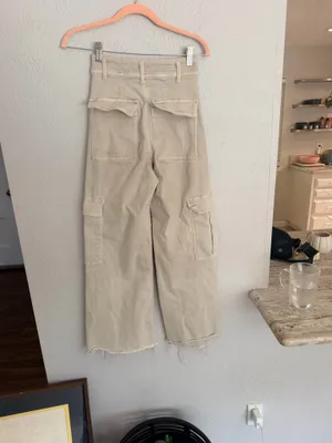 Zara marine cut off raw hem cropped khaki tan cargo wide leg pants 0 thumbnail 8